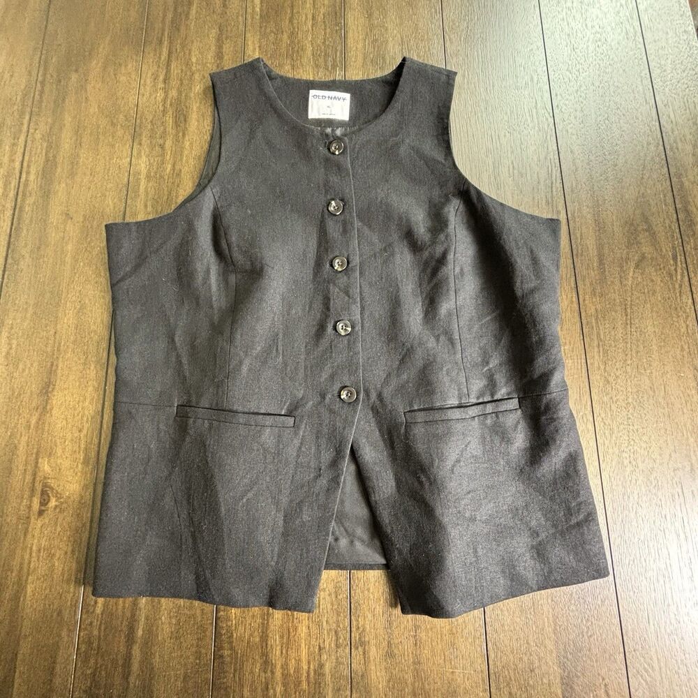 NEW OLD NAVY Women Black Linen Blend Button Down Fitted Sleeveless Vest sz.XL